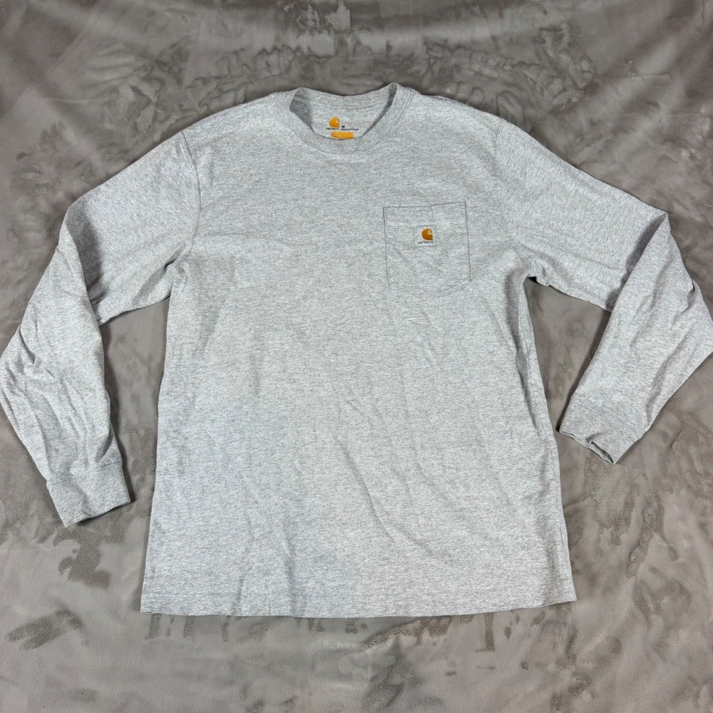Carhartt Mens Long Sleeve Pocket T-Shirt Heather Gray Original Fit Medium K126